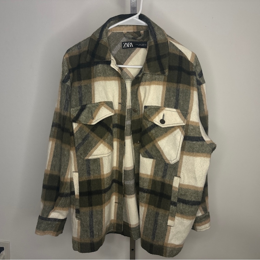 Zara Women's Medium Checkered Shirt Jacket - Black, Green, Brown